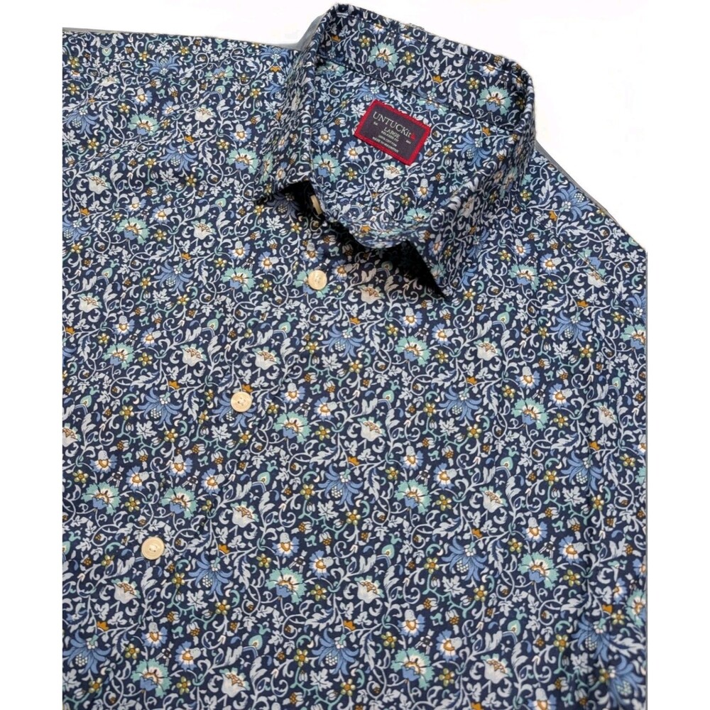 UNTUCKit Alverdi Button Up Shirt Relaxed Fit Floral Print Blue Mens Size Large